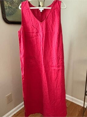J. Jill Love Linen V-Neck Maxi Dress in Red Size XL